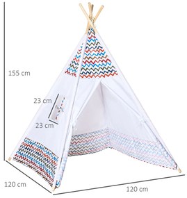 HOMCOM Tenda Tipi para Crianças acima de 3 Anos Tenda Tipi Infantil de Madeira Portátil com Janela para Interiores e Exteriores 120x120x155cm Branco
