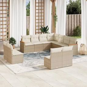 11 pcs conjunto sofás de jardim c/ almofadões vime PE bege
