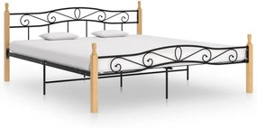 vidaXL Estrutura de cama 180x200cm metal/madeira carvalho maciça preto