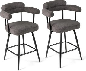 Conjunto de 2 bancos giratórios com encosto e braços curvos com pernas de metal e apoio para os pés 63 x 54 x 100 cm Cinzento