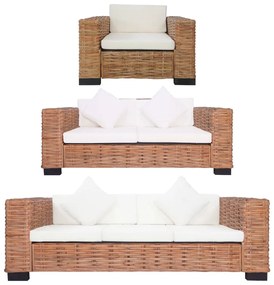 vidaXL 3 pcs conjunto de sofás com almofadões vime natural