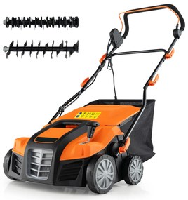 Corta-ervas Elétrico Dobrável 2 em 1 de 41 cm 15 A com ajuste de altura e profundidade e saco coletor de 55 L Laranja