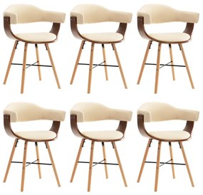 vidaXL Cadeiras de jantar 6 pcs couro artificial creme madeira curvada