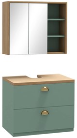 Kleankin Conjunto de Móveis de Casa de Banho com Prateleiras Ajustáveis 2 Gavetas estilo Escandinavo Verde | Aosom Portugal