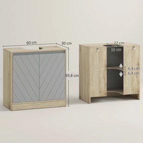 Móvel para Lavatório (NÃO INCLUIDO) Casa de Banho com Porta Dupla e Prateleira Ajustável Carga 50kg 60x30x59,8 cm Carvalho e Cinza
