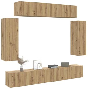 Conjunto de armário TV parede 6 pcs madeira carvalho artisiano