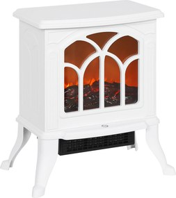 HOMCOM Lareira Elétrica 750/1500 W Lareira Decorativa com 2 Níveis de Potência Efeito Chama Área de Cobertura 15-20 m² 37,3x23,1x44 cm Branco | Aosom Portugal