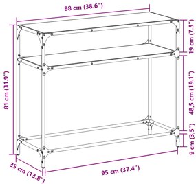 Mesa consola com tampo em vidro preto 98x35x81 cm aço