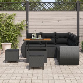 Conjunto de Sofá de Jardim vidaXL de 8 Peças com Almofadas Preto Polir
