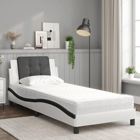 Cama com colchão 90x200 cm couro artificial branco e preto