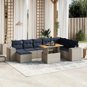 vidaXL 9 pcs conjunto sofás p/ jardim c/ almofadões vime PE cinzento