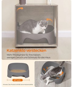 Arranhador com caixa de areia para gatos moderna 2 em 1 52 x 52 x 134 cm Greige