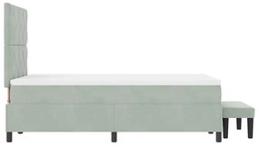 Cama Box Spring com Colchão e Banco Cinza Claro 120x200 cm Veludo