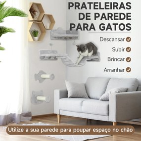 Conjunto de Prateleiras de Escalada para Gatos de 4 Peças com 2 Postes de Sisal e Plataforma para Saltar Cinzento