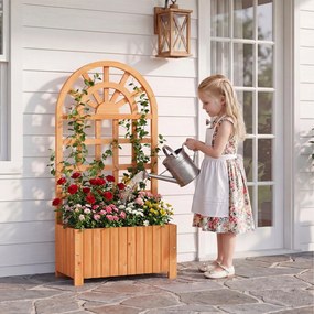 Floreira elevada de madeira com treliça 61 x 30 x 121 cm, tela de privacidade e orifícios de drenagem para plantas trepadeiras, hortaliças e flores Ma