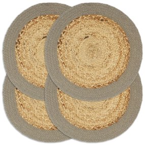 vidaXL Individuais de mesa 4 pcs juta e algodão 38 cm natural e cinza