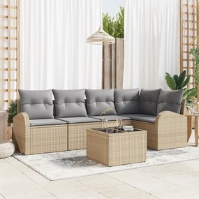 Conjunto de Sofá de Jardim de 6 Peças com Almofadas Rattan Poliéster P