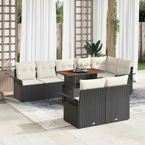 Conjunto de Sofá de Jardim vidaXL 9 Peças com Almofadas Preto Rattan Polipropileno