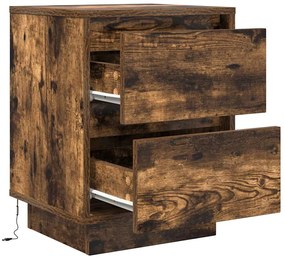 Mesas cabeceira c/ luzes LED 2 pcs 38x34x50 cm carvalho fumado