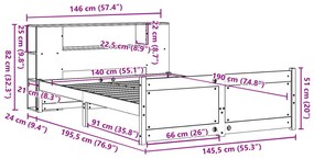 Cama com estante sem colchão 140x190 cm pinho maciço
