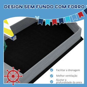 Caixa de Areia para Crianças de Madeira com Bandeira e Leme em Forma de Veleiro para Pátio Jardim 190x90x138 cm Cinza Escuro