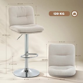 Conjunto de 2 Bancos de Bar Giratórios Estofados em Linho com Altura Ajustável 64-86 cm e Apoio para Pés Bege