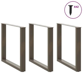 Pés para mesa de jantar em formato de U, 3 peças, aço natural, 80x(72-