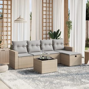 6 pcs conj. sofás jardim c/ almofadões vime PE bege misturado