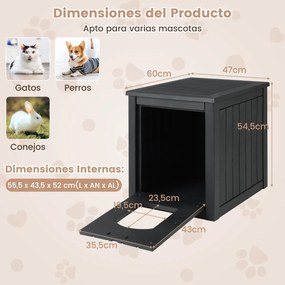 Móvel Caixa Areia para gatos interior e exterior 60 x 47 x 54,5 cm com recinto para caixa de areia (NÃO INCLUIDA), porta frontal rebatível Preta