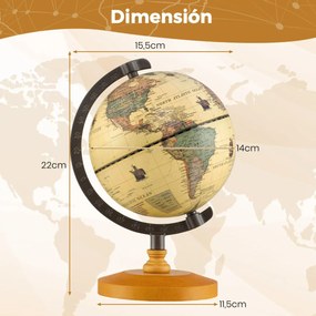 Mini Globo terrestre antigo com 14 cm de diâmetro  terrestre giratório com base de madeira para aprender geografia Bronze