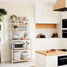 Armário de cozinha com tomadas 40 x 80 x 167 cm cor de carvalho dourado e branco