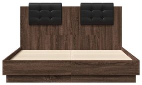 Estrutura cama cabeceira/luzes LED 120x190 cm carvalho castanho