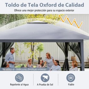 Pergula dobrável 394 x 394 cm, portátil com teto duplo e rede, bolsa de transporte, abrigo solar de montagem rápida e instantânea, cinzenta