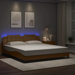 Estrutura cama c/ luzes LED 180x200 cm couro artif. cappuccino
