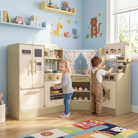 Cozinha de brincar de Canto infantil 146,5 x 54 x 85,5 cm com torneira e máquina de lavar louça 21 acessórios Eletrodomésticos para crianças 3+ anos V