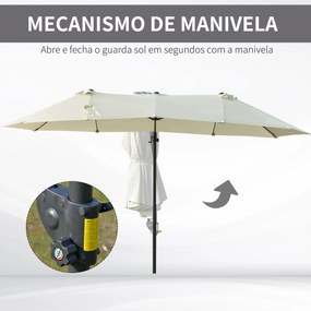 Chapéu de Sol Duplo Inclinável para Jardim Terraço Chapéu de Sol Excêntrico à Manivela com 12 Hastes de Aço 270x440x250cm Bege
