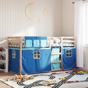 vidaXL Beliche com cortinas 75x190 cm madeira de pinho maciça azul