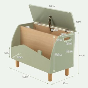 Estante de madeira para brinquedos com arrumação Baú de madeira para brinquedos  60 x 30 x 44 cm Verde