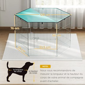 Parque para cães de 76 cm de altura, recinto para cães com 6 painéis e teto, modular e dobrável, recinto portátil com porta verde e prateada