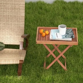 Mesa Jardim ou Casa de apoio de madeira dobrável com tabuleiro de chá amovível Estrutura robusta em forma de X para campismo no pátio 68 x 44 x 74 cm