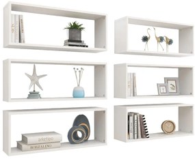 Prateleiras parede forma de cubo 6 pcs derivados madeira branco