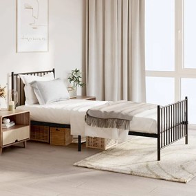 350875 vidaXL Estrutura de cama com cabeceira e pés 90x200 cm metal preto