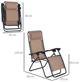 Espreguiçadeira dobrável de jardim Cadeira de gravidade zero Poltrona de praia relaxante Textilene Estrutura de aço Carga 150kg 90x65x110 cm Bege