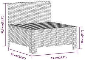 Sofá de centro para jardim com almofadão vime PE cinzento