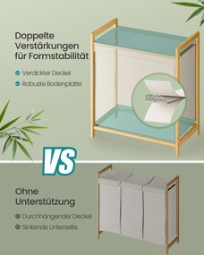 Cesto para roupa suja 150L 65 x 40 x 78 cm com estrutura em bambu e dois compartimentos creme