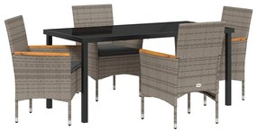 Conjunto de jantar de jardim de 5 peças com almofadas cinzas em rattan