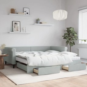 vidaXL Sofá-cama c/ gavetão e gavetas 100x200 cm veludo cinzento-claro
