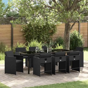 vidaXL Conjunto de Jantar em Jardim de 9 peças com Almofadas Preto Vime Poliéster