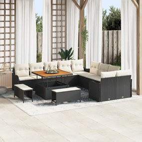 Conjunto de Sofá de Jardim com 13 Peças em Rattan Poliéster Preto, Sof