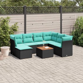 vidaXL 8 pcs conjunto de sofás p/ jardim c/ almofadões vime PE preto